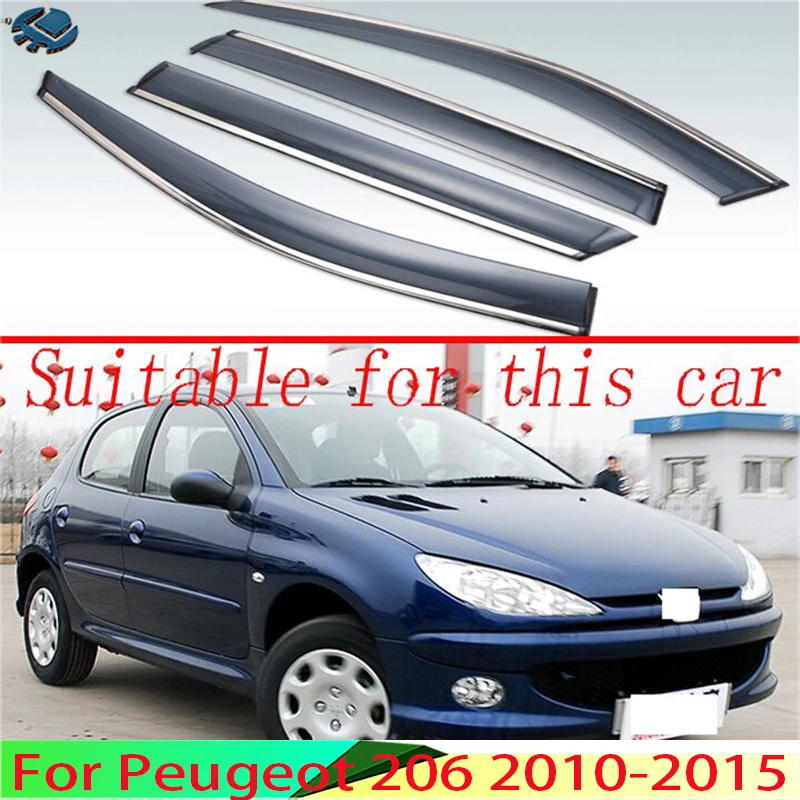 

For Peugeot 206 2010-2015 Plastic Exterior Visor Vent Shades Window Sun Rain Guard Deflector 4pcs 2011 2012 2013 2014