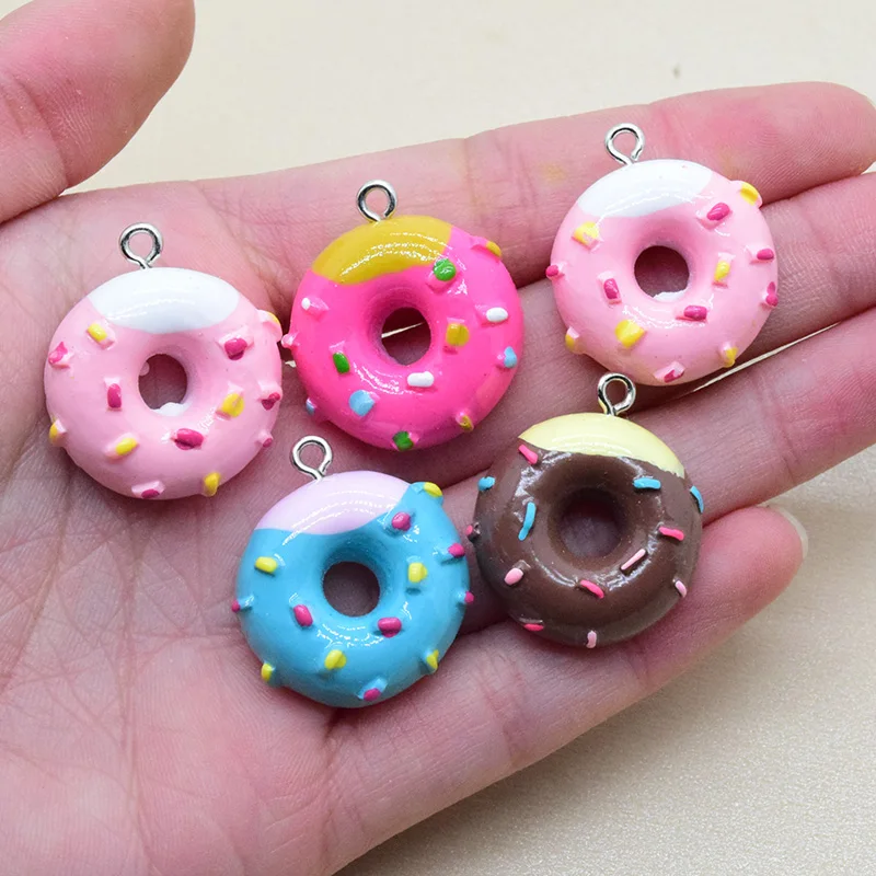 10pcs Colorful Hollow Donut Resin Earring Charms Cute Food Pendant For Keychain Making Supplies Mini Crafts Diy Jewelry W36