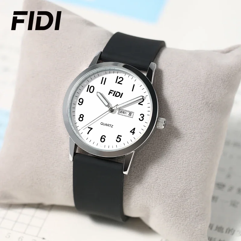 

FIDI Quartz Watch Men Women Simple Analog Wristwatch Leather Silicone Strap Calendar Luminous 30M Waterproof Student Sport Watch