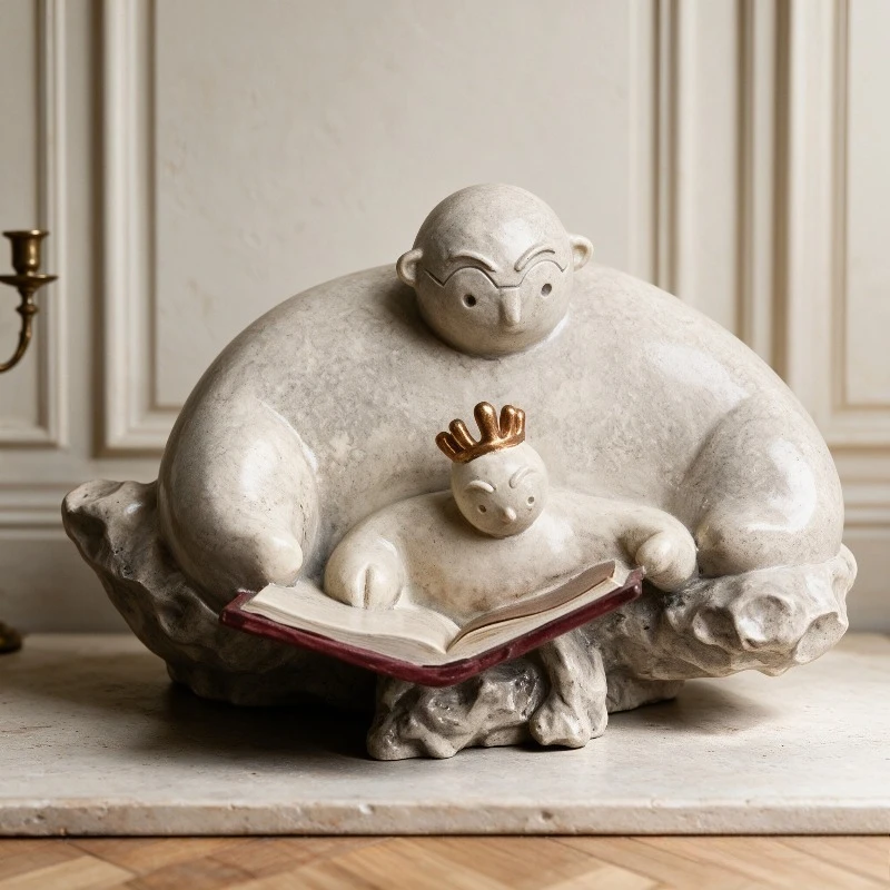 Parent-child Reading Ornament,One-piece Solid Figurine Home Decor for Entryway Study, Creative Housewarming Gift for Book Lovers