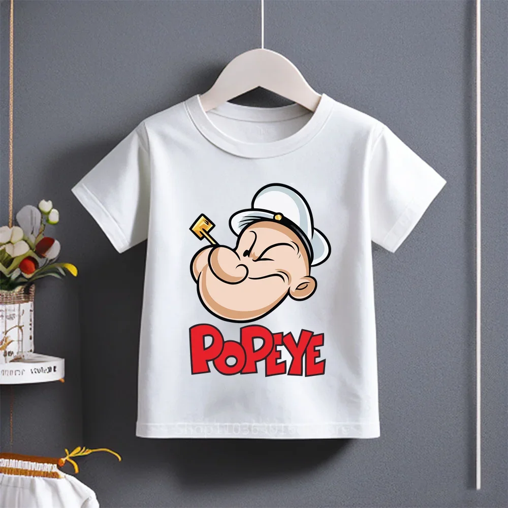 Cute Cartoon Popeye Printed Cotton T-shirt for Kids Ages 3-14, Stylish and Casual for Summer Wear