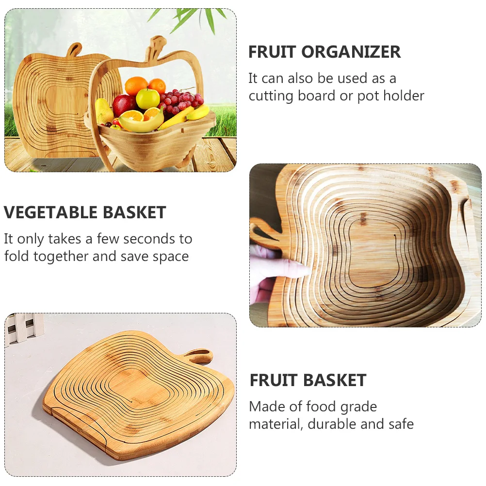 

Bamboo Fruit Basket Vegetable ganizer Wooden Platter Tray Foldable Food Grade Safe Storage Container Rotating Base