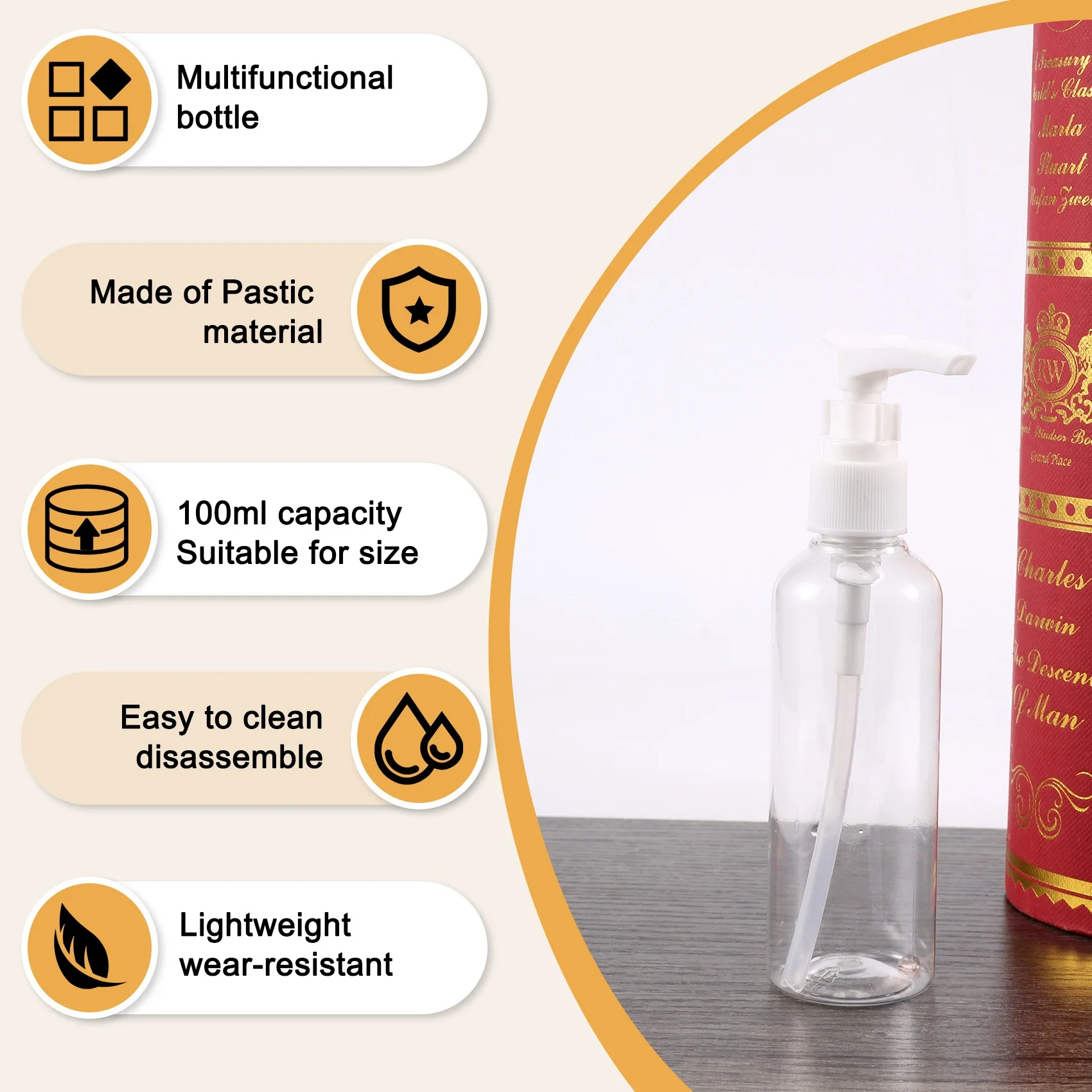 A94E-12 عبوة 3.4 أونصة/100 مل زجاجات سفر شفافة زجاجة مضخة زجاجة توزيع الغسول للمياه وزيت التدليك والشامبو