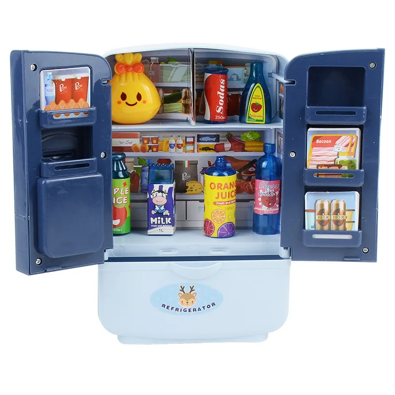 Simulation Refrigerator Toys for Kids Pretend Play Games Mini Home Furniture Kitchen Toys Double Door Mini Fridge Children Gift