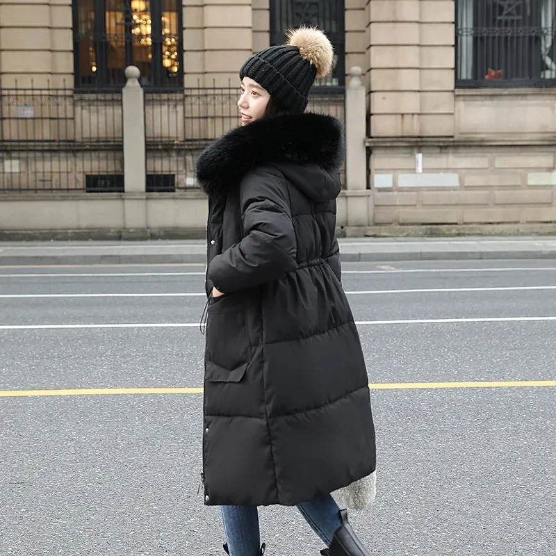 2023 neue Winter jacke Frauen Parkas langen Mantel Pelz kragen Kapuze weibliche lose lässige Baumwolle gepolsterte warme Puffer Parka Outwear