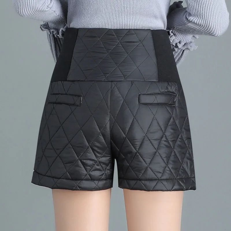 النساء الشتاء الحرارية مبطن السراويل القطن أسفل ريشة صوف مبطن عالية الخصر واسعة الساق قيعان الحرارية الدافئة ملابس خارجية غير رسمية #4