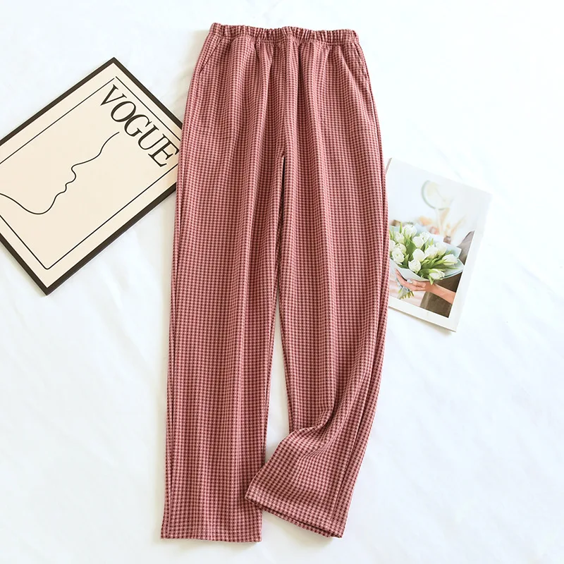 Autumn Sleepwear Korean Style Plaid Pants Women's Home Clothes For Sleep Pajama Pants Cotton Trousers For Women Night Wear