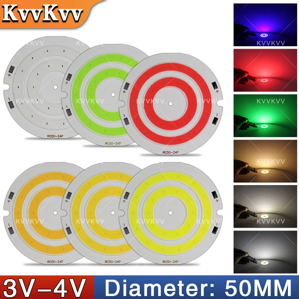3V 4V Round COB LED Bulb Parts for Lamp Insert 3.7V Work DIY House Lights Decor 50mm Accessories Circular Cold White Lighting