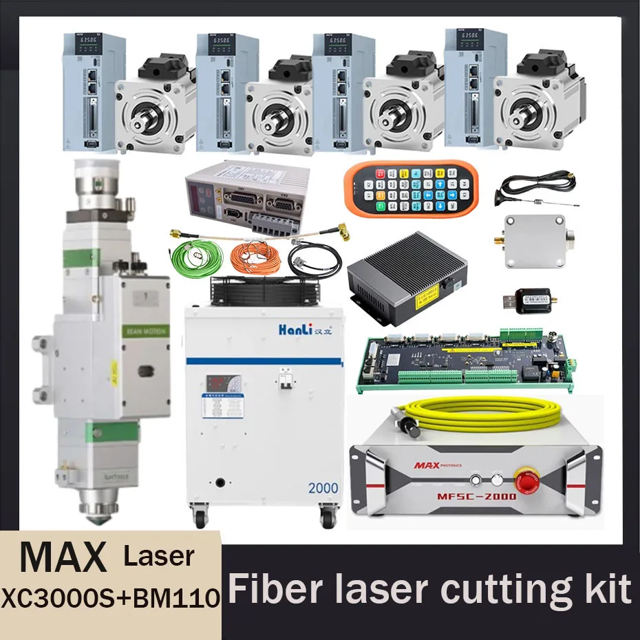 Chuangxin MAX laser source 1500W/2000W/3000W laser system XC3000S, chiller, automatic cutting head BM110 Hechuan servo 750W 400W