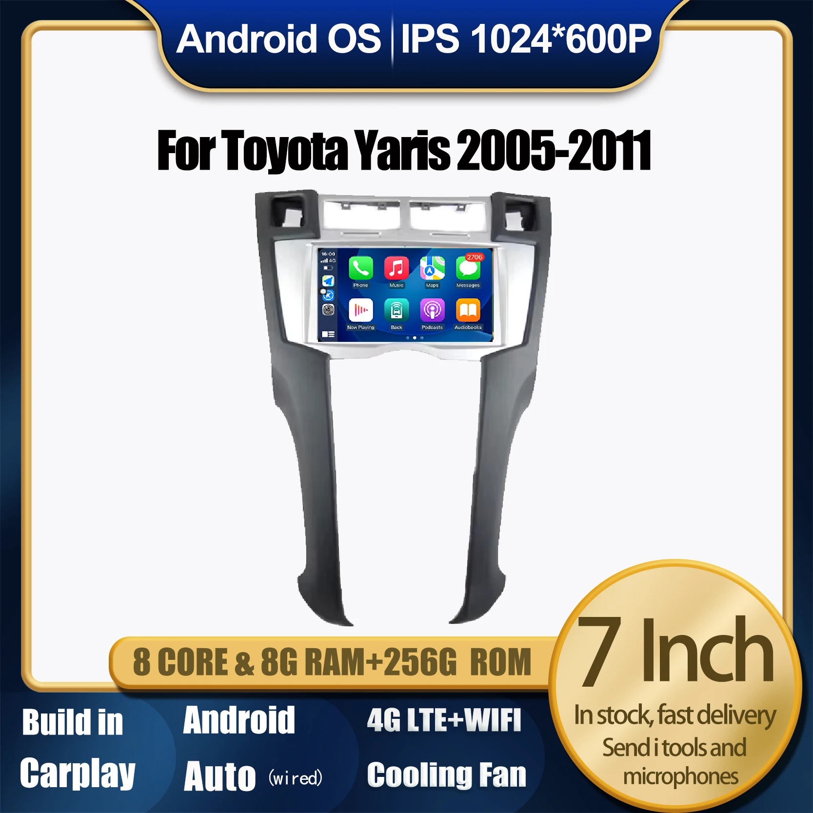 

For Toyota Yaris 2005-2011 Carplay Auto Android System Car Radio Multimedia Player Stereo GPS Navigation NO 2DIN Head Unit BT FM