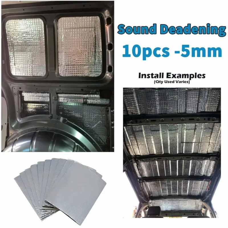 10 Sheets 5mm Sound Deadener & Heat Insulation Mat for Car, Van & Hood - Soundproofing & Thermal Barrier
