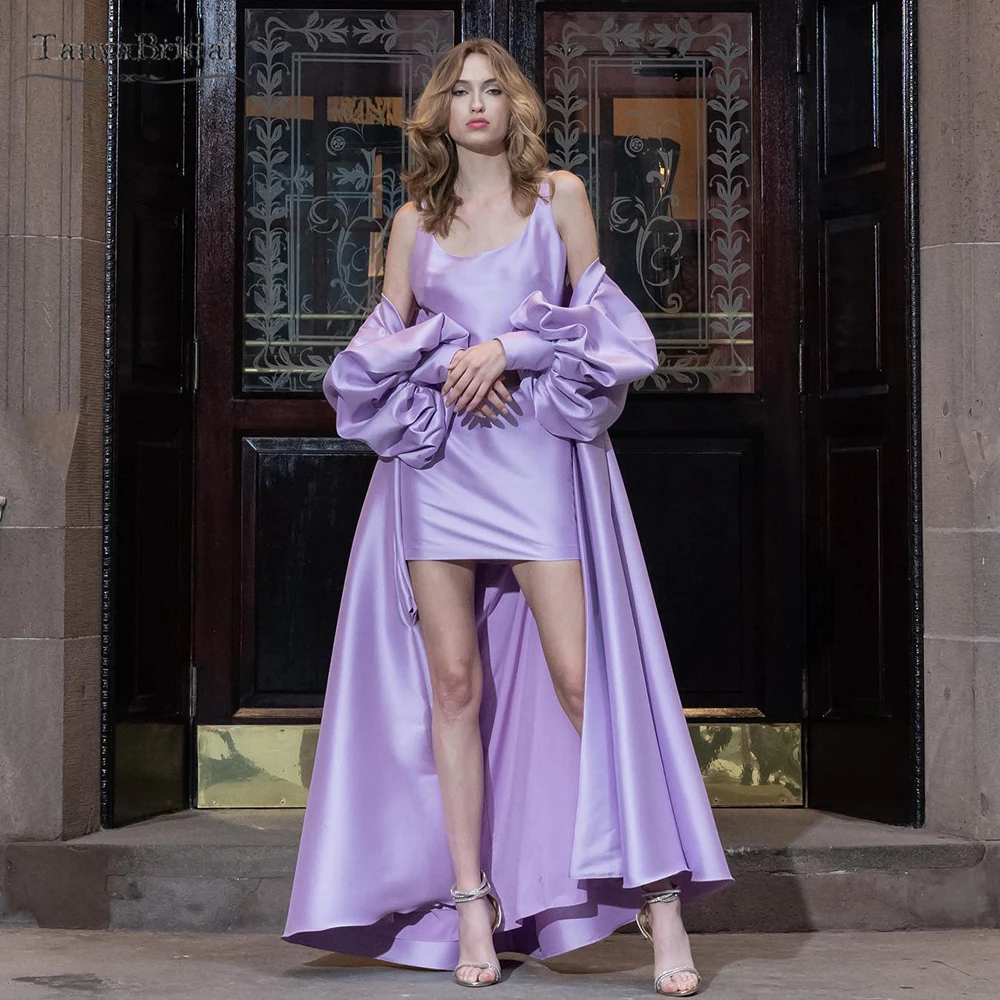 

Levander Satin Long Sleeve Wedding Jacket Lantern Sleeve Simple Bridal Cape DJ272