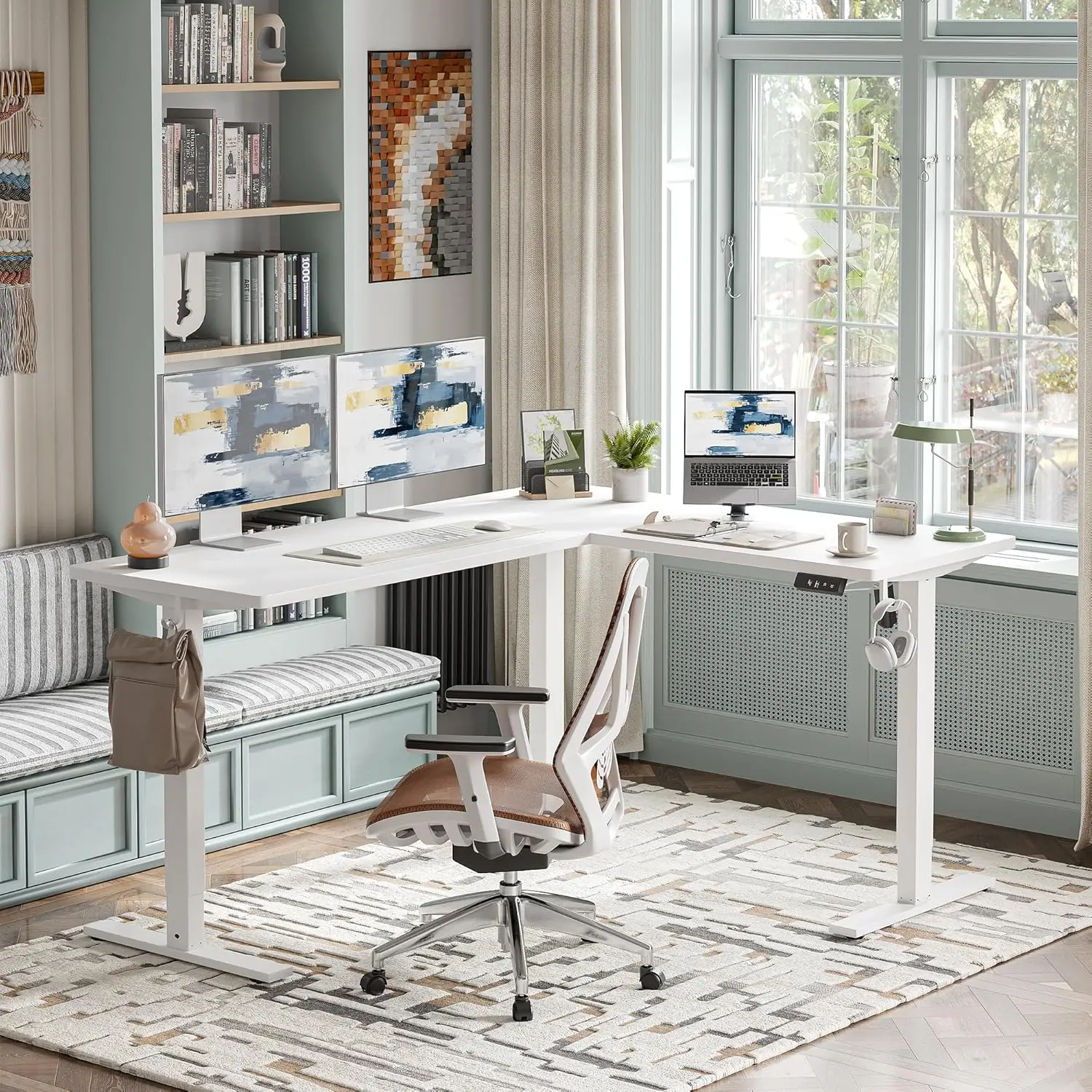 L Shaped Standing Desk Adjustable Height, Electric Corner Standing Desk, 63 X 55 Inch Sit Stand Computer Table With Splice Board