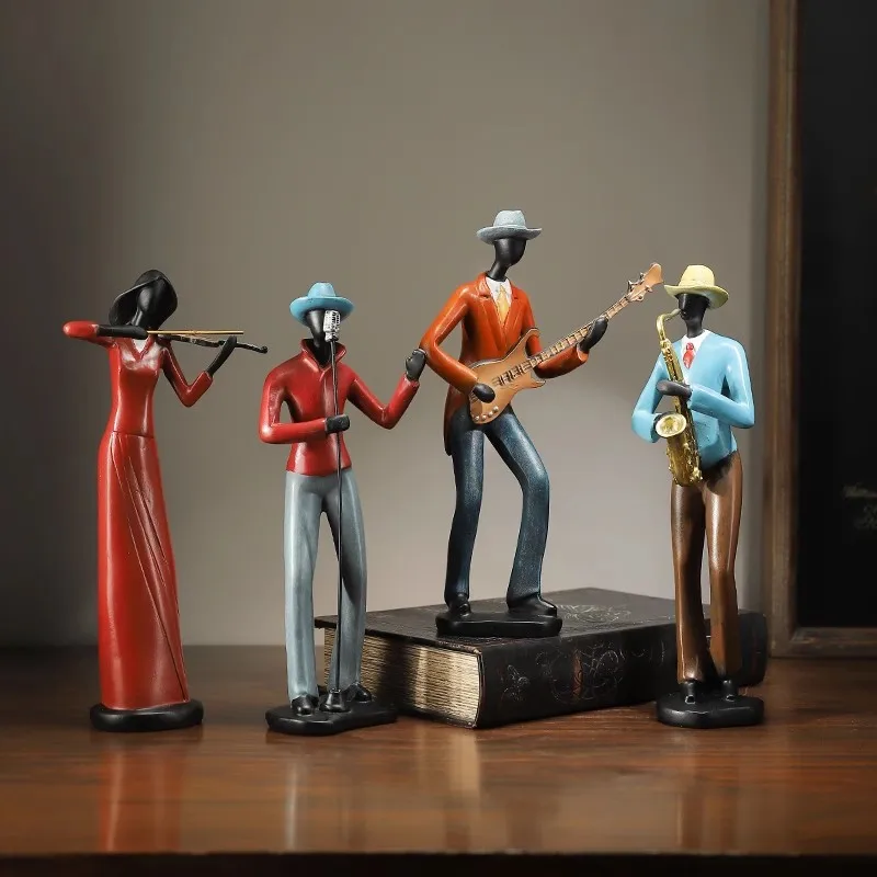 Resin Figure Sculpture Musician Band Trumpet Saxophone Musical Figure Resin Decorative Figurines Home Decoration Accessories