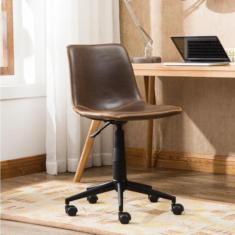 كرسي مكتب رفع هوائي دوار 360 درجة من الجلد الصناعي، بني