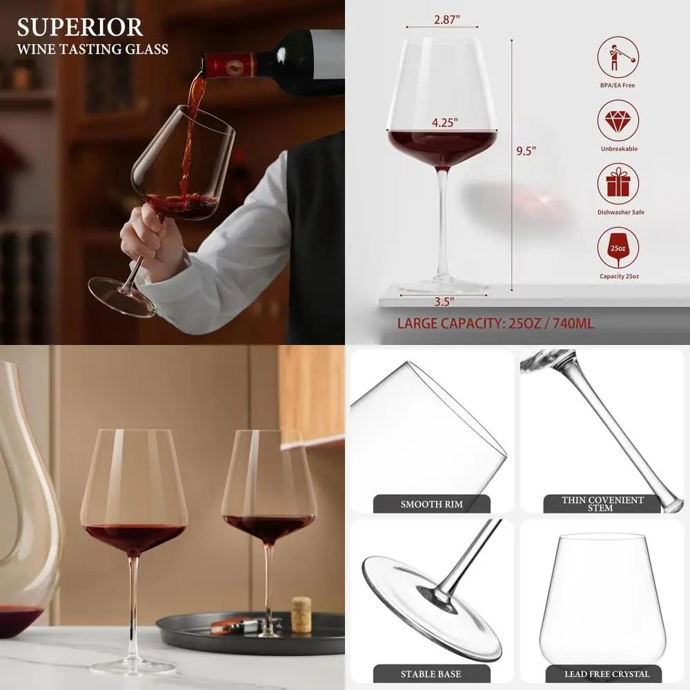 

Set of 4, 25oz Elegant Stemmed Wine Glasses - Ideal for Bordeaux, Burgundy, and Premium Wines - Perfect for Gifts, Birthdays, We