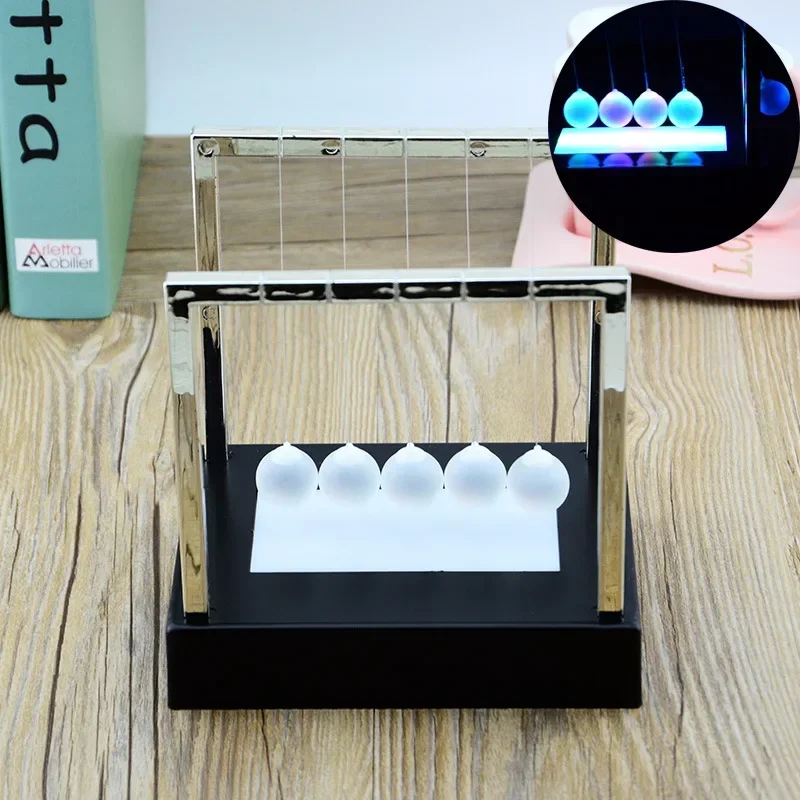 Shinning Newton Cradle Balance Ball Physics Science Pendulum Oval Base Arch Stand Steel Balls Kids Educational Desk Home Decor