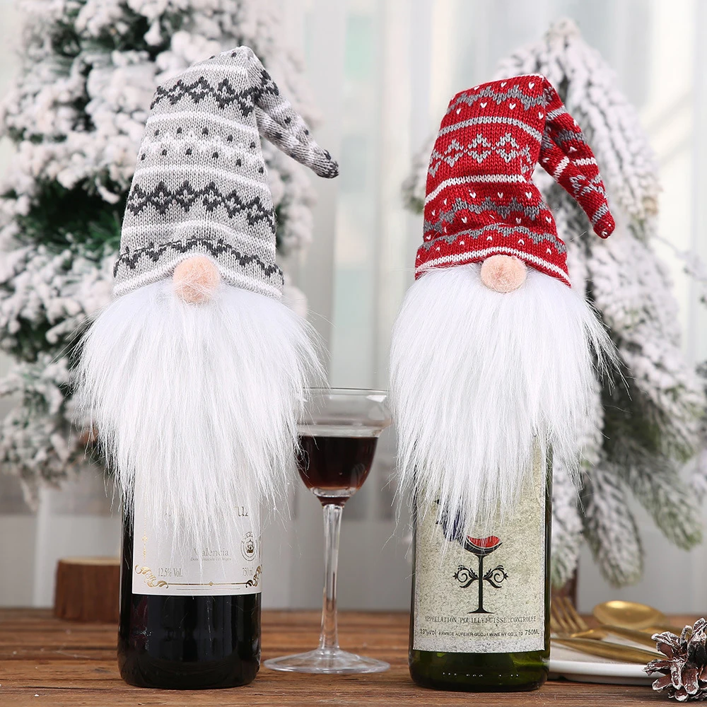 1Set Christmas Wine Bottle Cover Santa Claus Christmas Hat for Wine Bottle Ornament Christmas Party Decoration for Home New Year