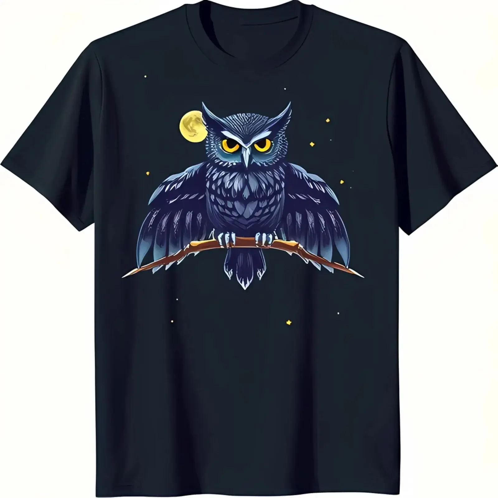 Stunning Black T Shirt with Intricate Nocturnal Owl amp Night Sky Design vintage Washed Versatile Casual Stretched