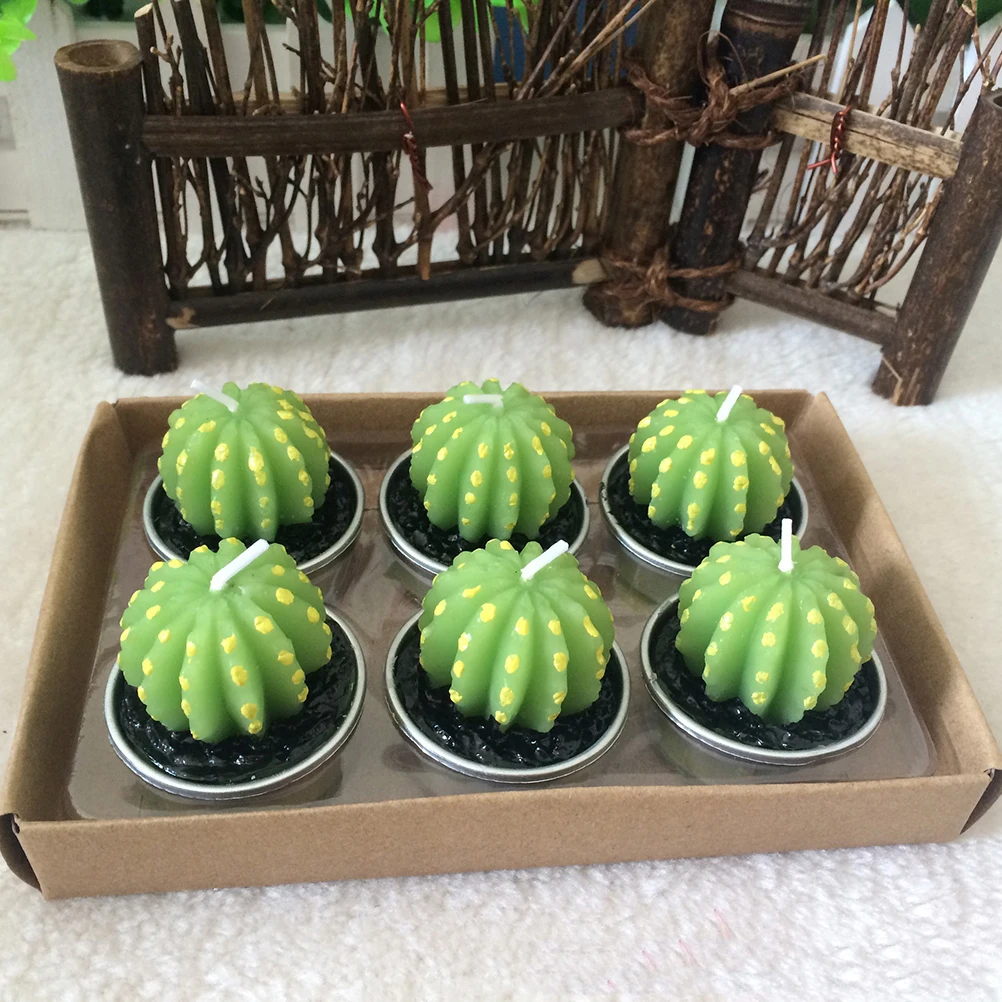 

Green Cactus Candles Simulation Plant Decorative Table Tea Light Artificial Succulents Home Wedding Party Anniversary Festive