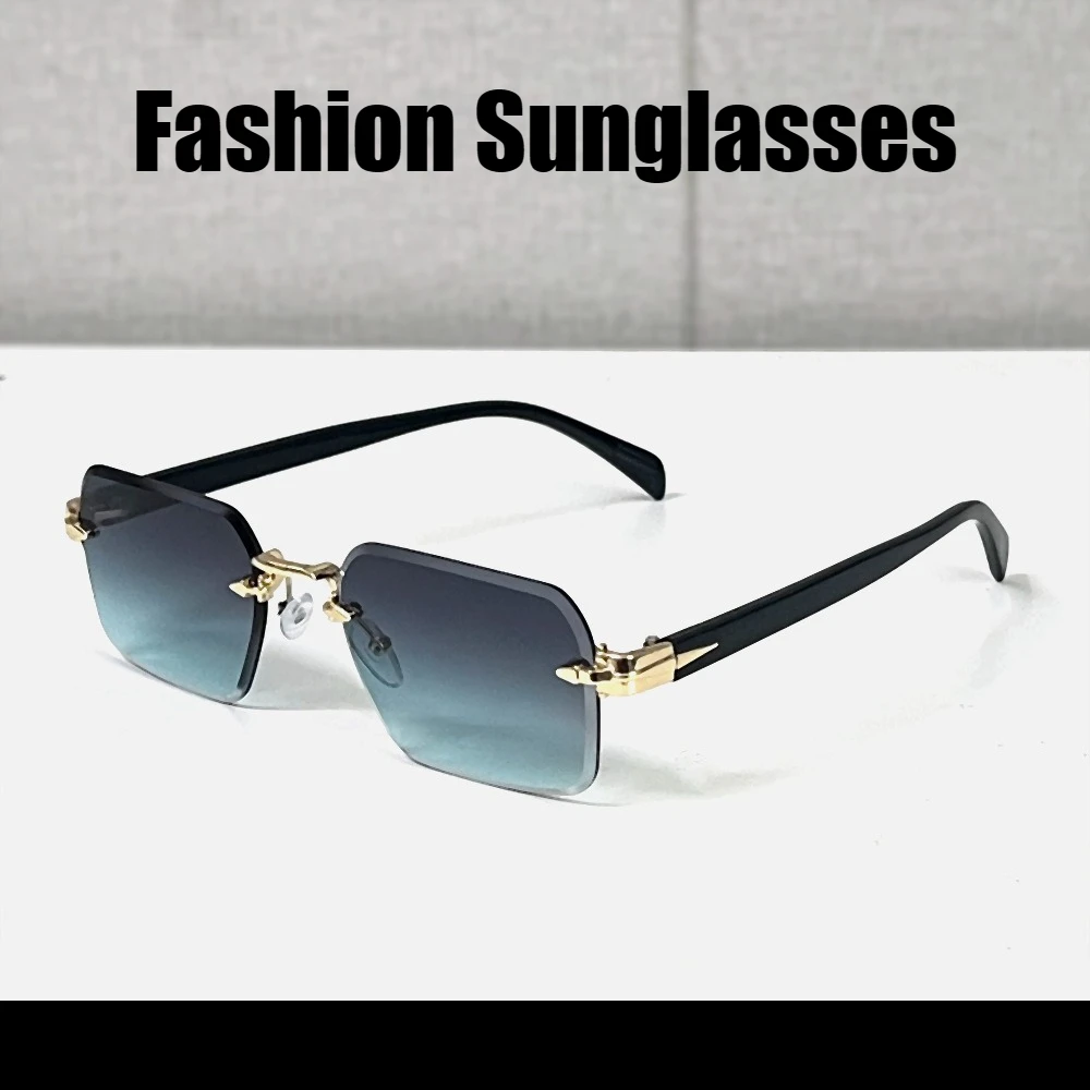 

Unisex Metal Frameless Sunglasses Metal-Hinged Beveled-Edge Outdoor UV Protection Eyewear Designer Brand Fashion Eyewear