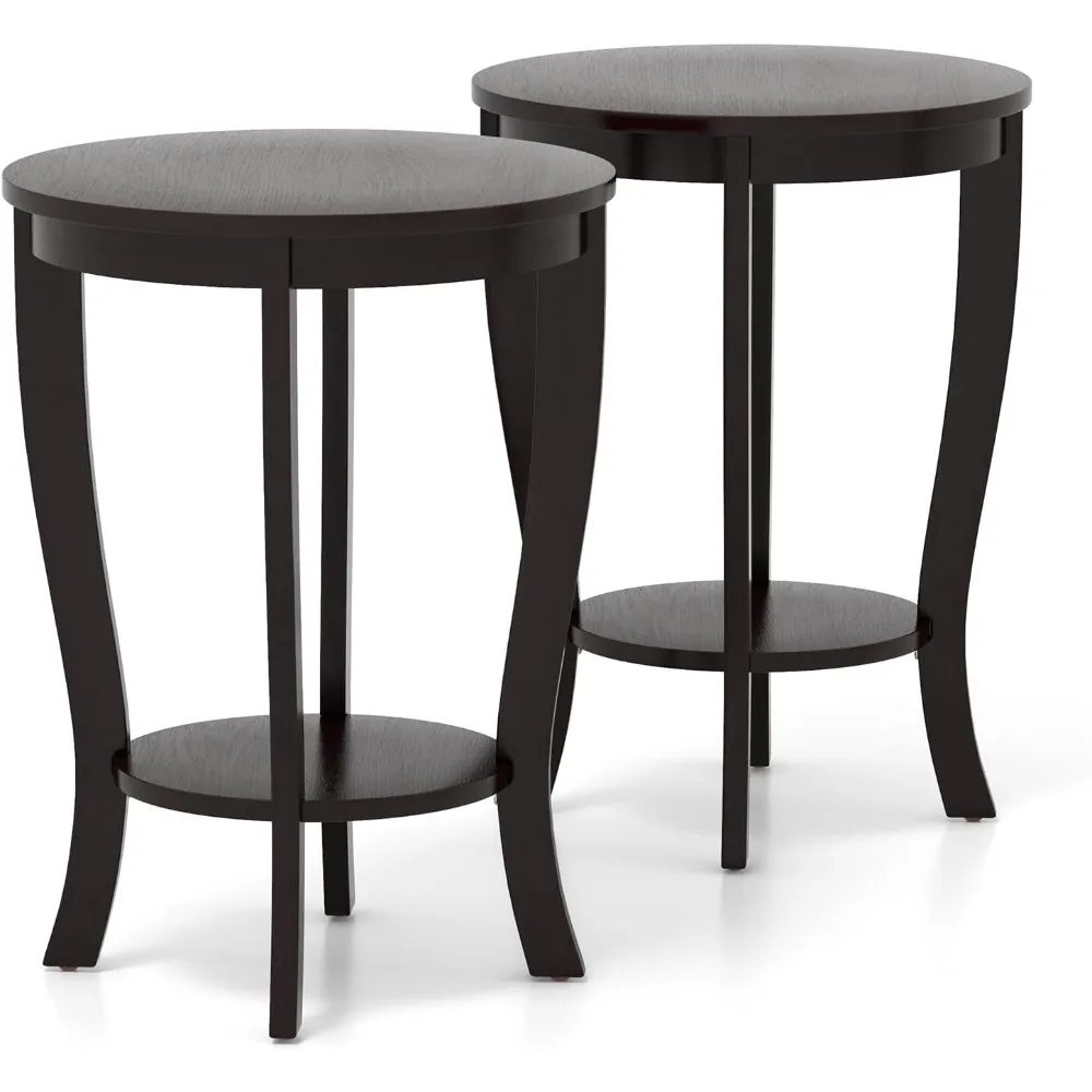 End Tables Set of 2, 2 Tier Side Table with Storage Shelf and Solid Wood Legs, 18