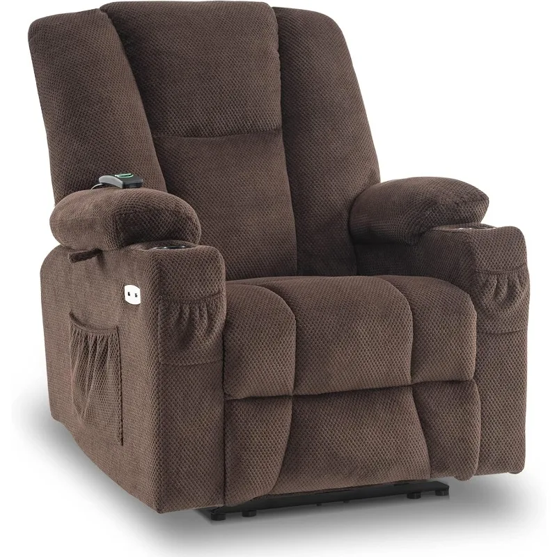 Fabric Electric Power Recliner Chair with Heat and Massage, Cup Holders, USB Charge Ports, Extended Footrest image 3