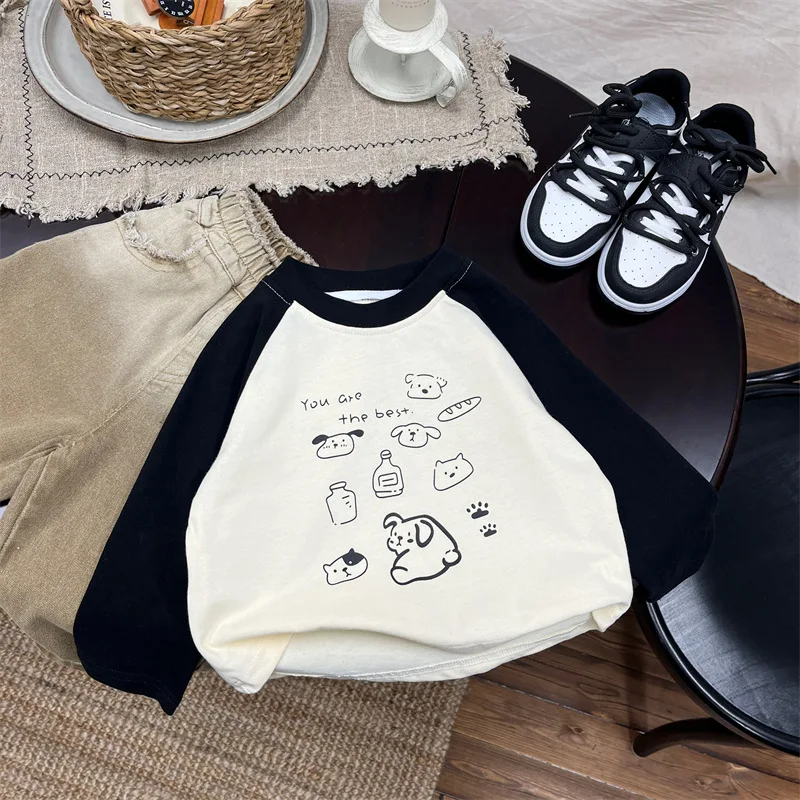 Children Clothes Kids Casual T Shirt Spring 2026 New Style Boys Versatile Casual Long Sleeve Simple Cartoon Printed Simple Top