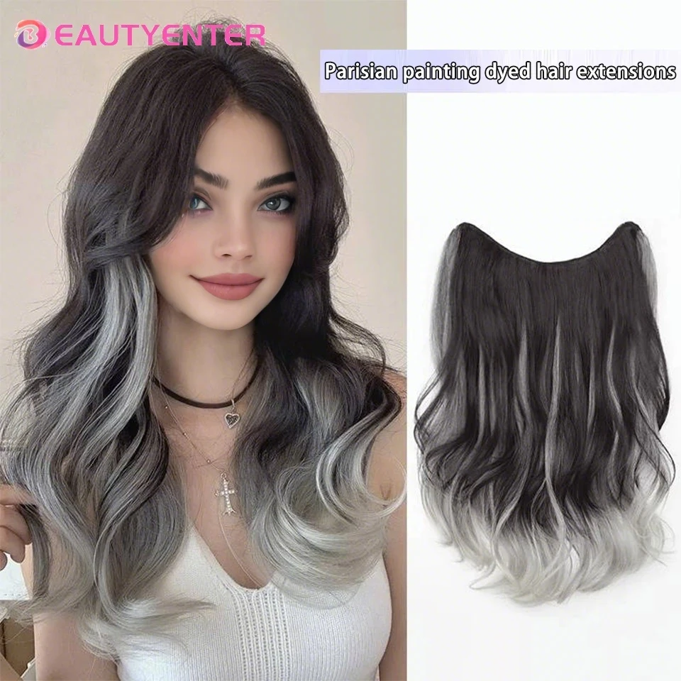

20 Inches One Piece Big Wave Long Curly Hair Extension Gradient Parisian Painting Dyed Wig Piece Hair Extension Natural Fluffy