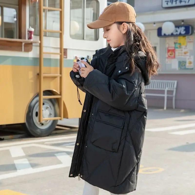 Girls' mid-long 2024 new winter thickened warm high-quality cotton-padded jacket