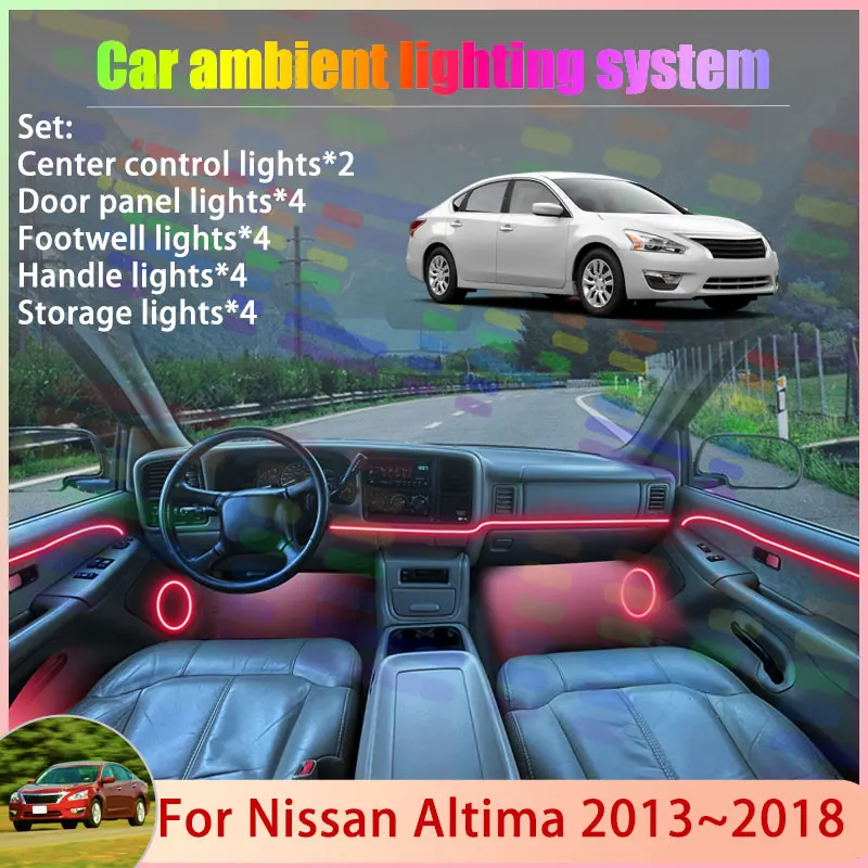 

For Nissan Altima 2013~2018 L33 Teana 2014 MK5 2/18 in 1 Car Atmosphere Light Lamp RGB Shade Ensemble Streamer Atmosphere Set
