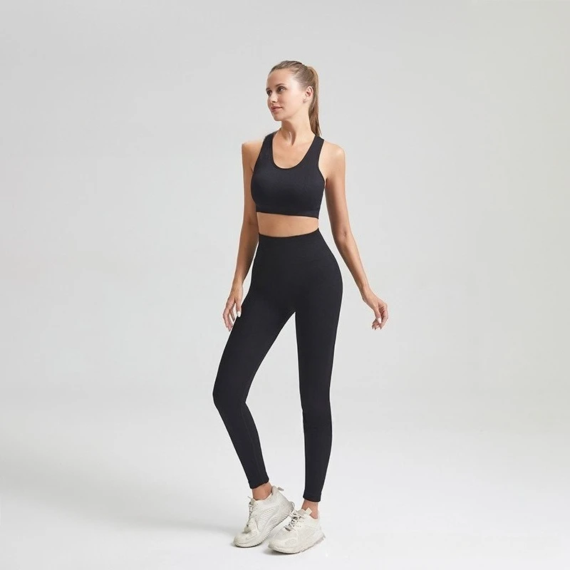 

European and American Thread High Waist Tight Yoga Trousers Vest Peach Hip Lift Fitness Quick Drying Outer Wear Running