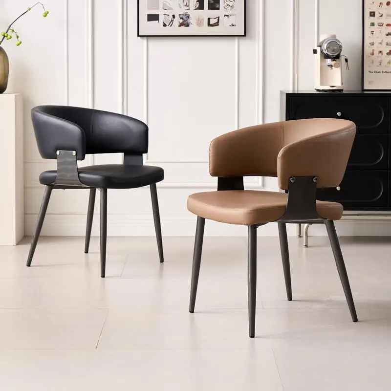 

Minimalist Brown Dining Chair Arm Rest Metal Comfortable Modern Dining Chair Design Luxury Sillas Para Comedor Furniture Home