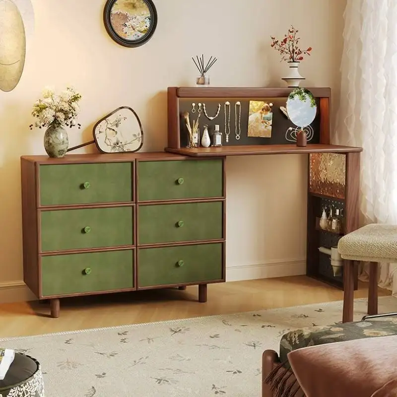 Mesas de vaidade de madeira verde marrom estética dobrável única luz maquiagem cômodas quarto