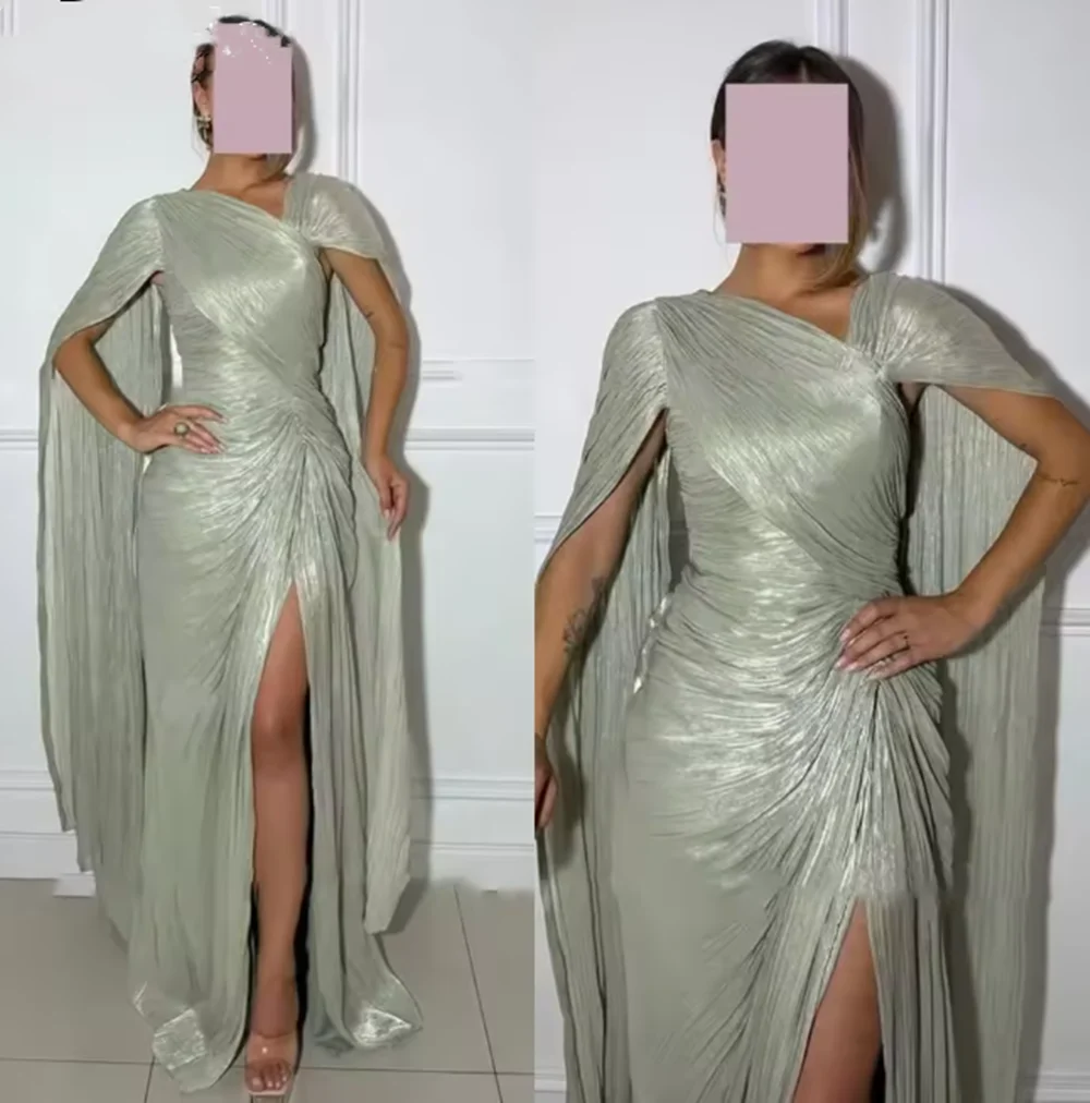 Mermaid Arab Prom Dresses Sleeveless Shiny Satin Evening Party Gown Dubai Split Dress robes de soirée Customized