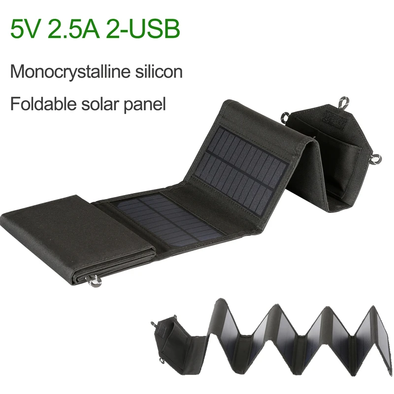 8 Fold Monocrystalline Foldable Solar Panel 25W Portable Folding Bag 2 USB Output Outdoor Power Bank Hiking Mobile Phone Charger