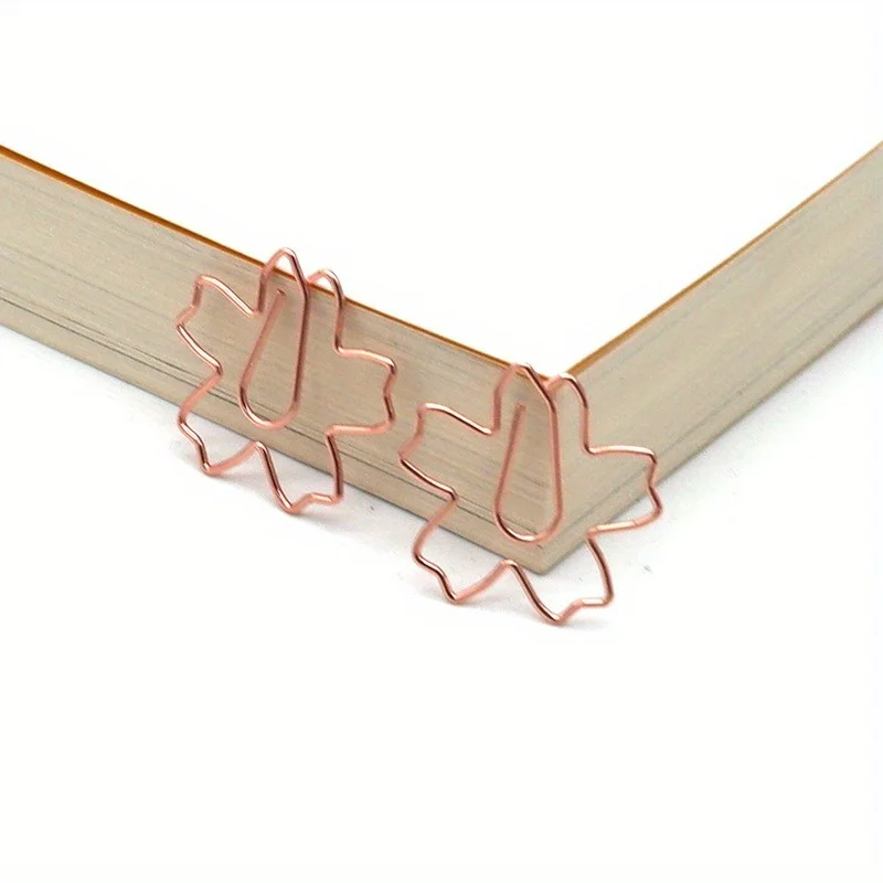 25Pcs Plated Paper Clips Sakura Paper Needle Bookmark Metal Memo Clip Stationery Cherry Blossoms Box Clips
