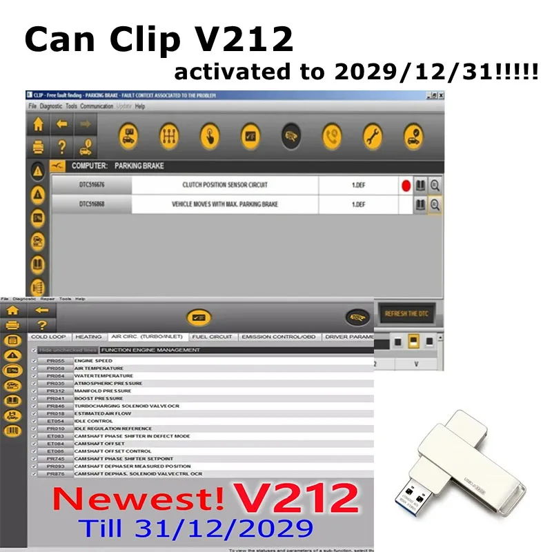 

2023 Latest Can Clip V212 For Renault OBD2 Diagnostic Software Can Clip V205+Reprog V191+Pin Extractor V2 Update Data to 2020