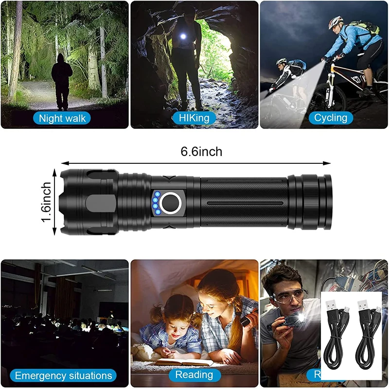 Rechargeable LED Flashlights 5000 Lumens Super Bright Torch 5 Modes Zoomable Waterproof Powerful for Camping Outdoor Emergency