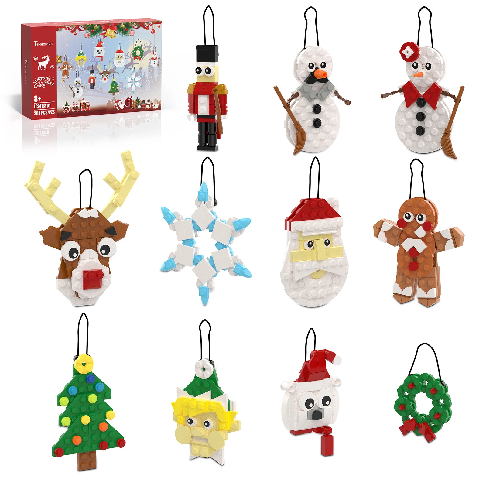 11-in-1 Christmas Tree Ornament Building Sets Wreath Santa Snowman Christmas Home Decor Toys Gift for Girls Boys or Kids