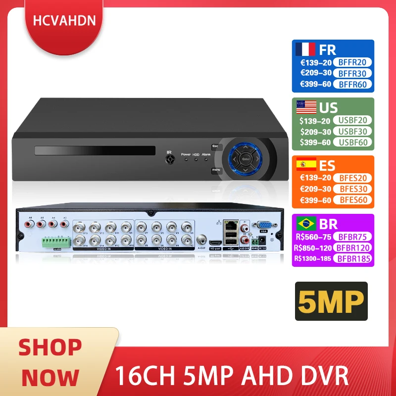 16CH AHD DVR HD 5MP CCTV Security Camera System Kit 6 IN 1 16 Channel Hybrid DVR 8 Channels Digital Video Surveillance Recorder