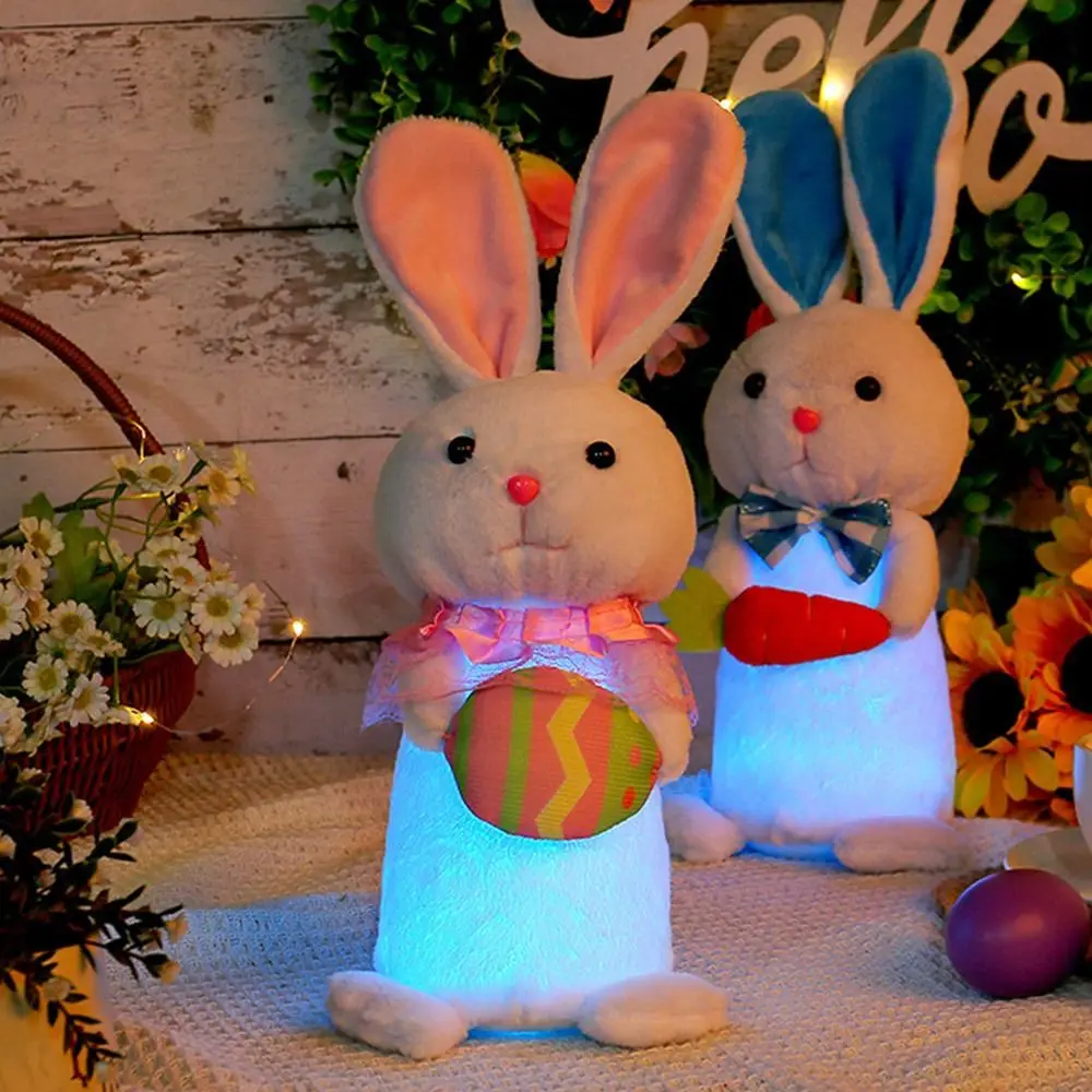 With Led Light Easter Bunny Gnome Luminous Glowing Easter Rabbit Doll Dwarf Reusable Soft Plush Bunny Gnome