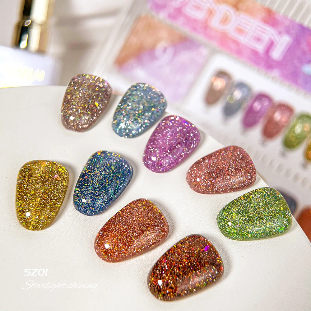 Vendeeni 9 colori/set colori caramelle glitter diamante spezzato gel smalto UV LED paillettes manicure smalto per unghie con carta colorata