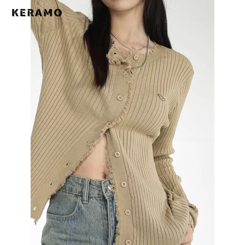 

2023 Autumn Winter Casual Crop Top O-Neck Knitting Long Sleeve Cardigans Women Hotsweet Solid Single Breasted Lady Sexy Sweater