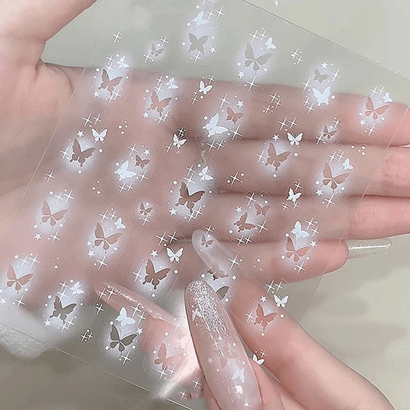 Calcomanías para uñas de mariposa y estrella pintadas con aerosol, pentagrama blanco transparente, pegatinas para uñas, decoraciones