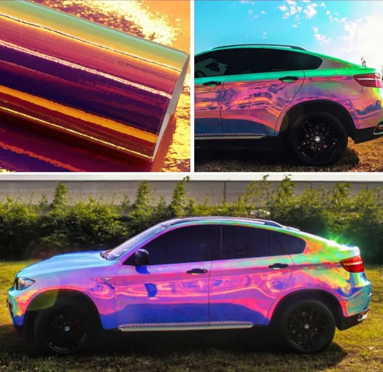 1.38*18 متر مادة PVC ملونة قوس قزح سيارة الفينيل التفاف فيلم اللون تغيير الحرباء التفاف ملصق قوس قزح إلى اللون الأبيض