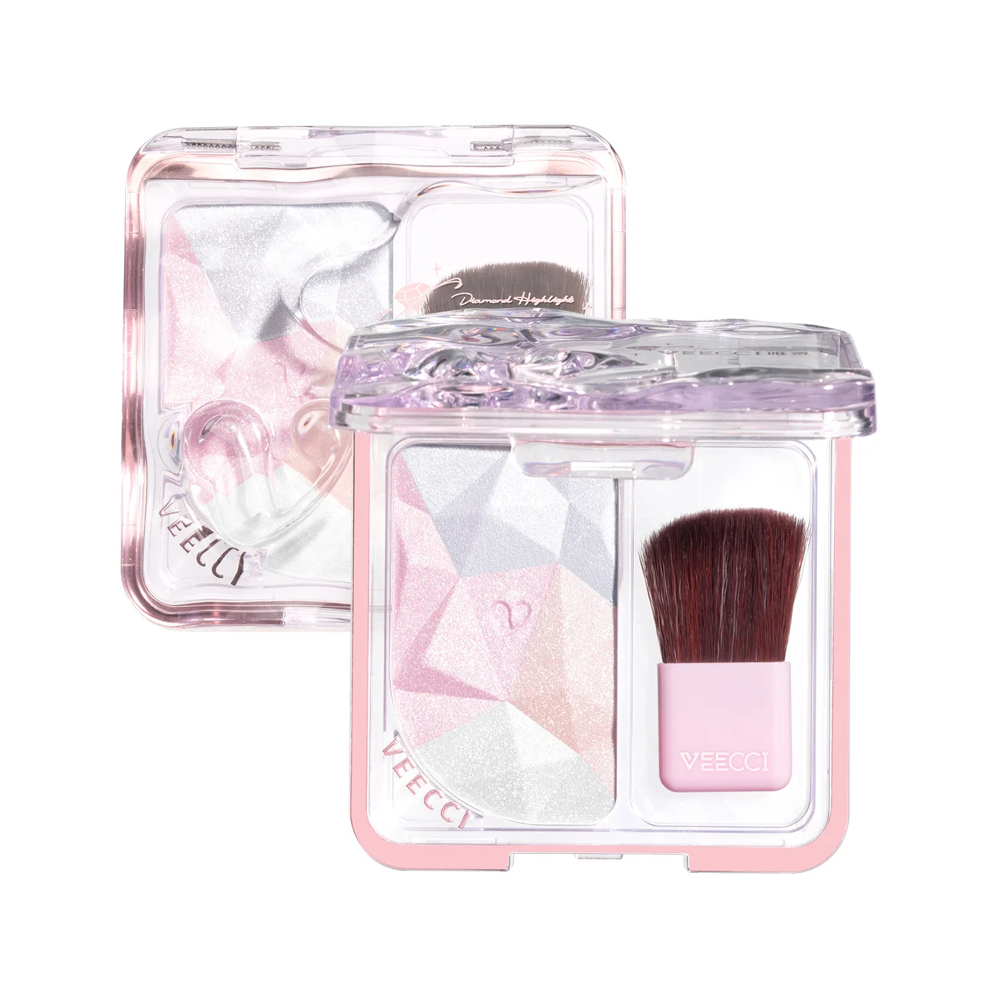 VEECCI Diamond Highlight Contour Palette, Portable Long‑Wear Shimmer Powder, Natural Stereo Brightening Face Cosmetic
