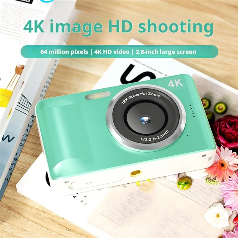 B04C-4K Digital Camera For Photography And 18X Digital Zoom Camera 64MP Compact Vlogging Camera 2.8Inch 180° Flip Screen