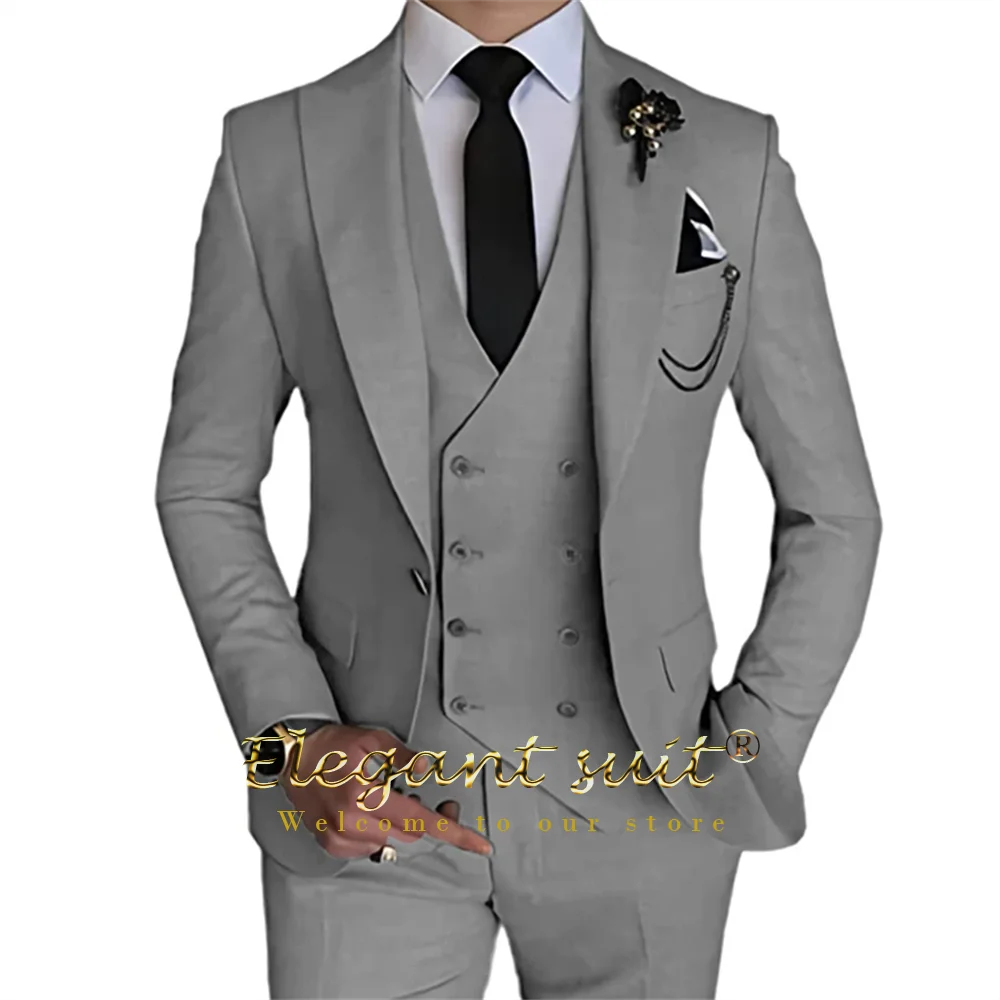 Men's Khaki Formal 3 Piece Groomsmen Wedding Elegant Tuxedo Suit with Fitted Lapel (blazer + vest + pants)