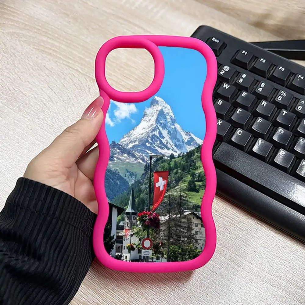

Switzerland Flag Phone Case for iPhone 17 16 15 14 13 12 11 Air Pro Max Plus Red Soft TPU Wavy Edge Cover
